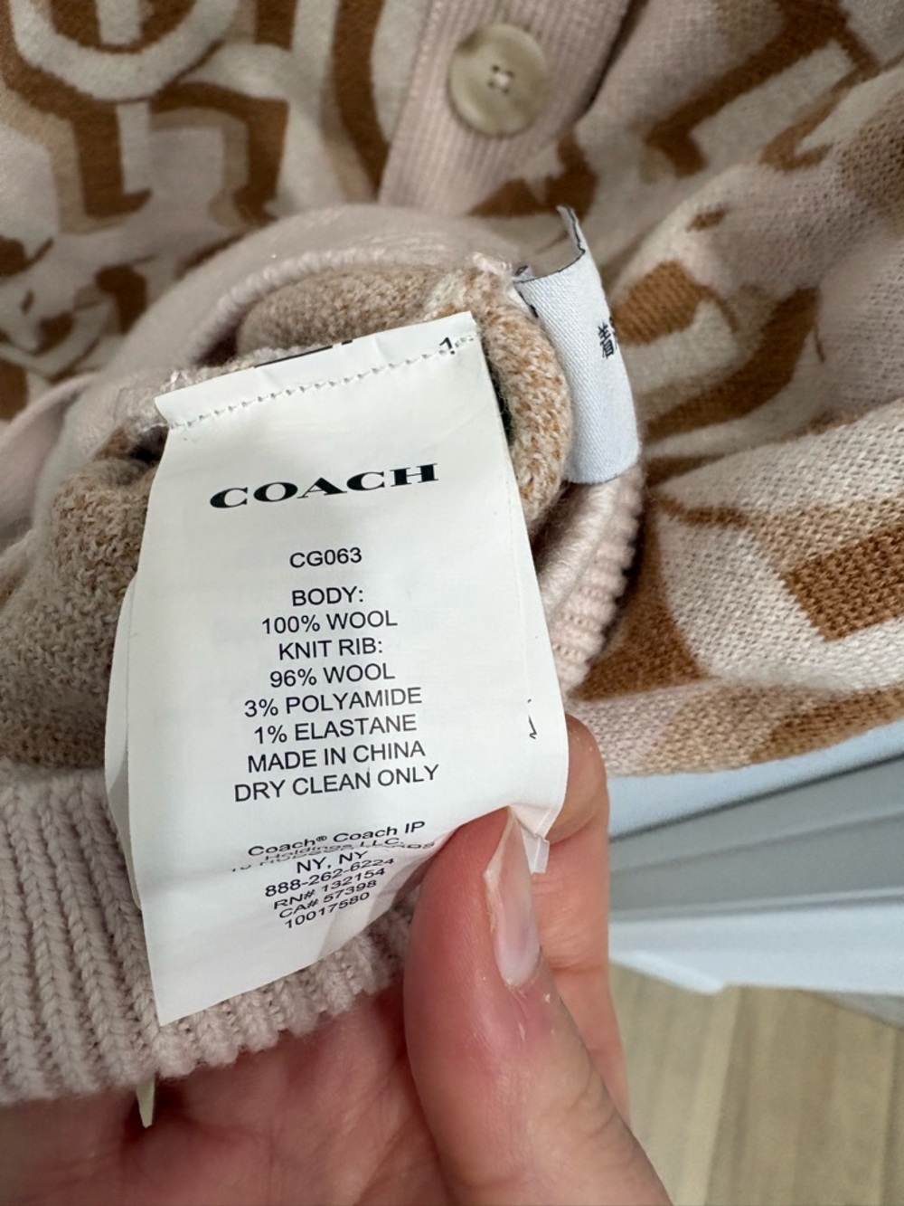 Coach Beige & Brown Logo Jacquard Cardigan - Picture 5 of 6